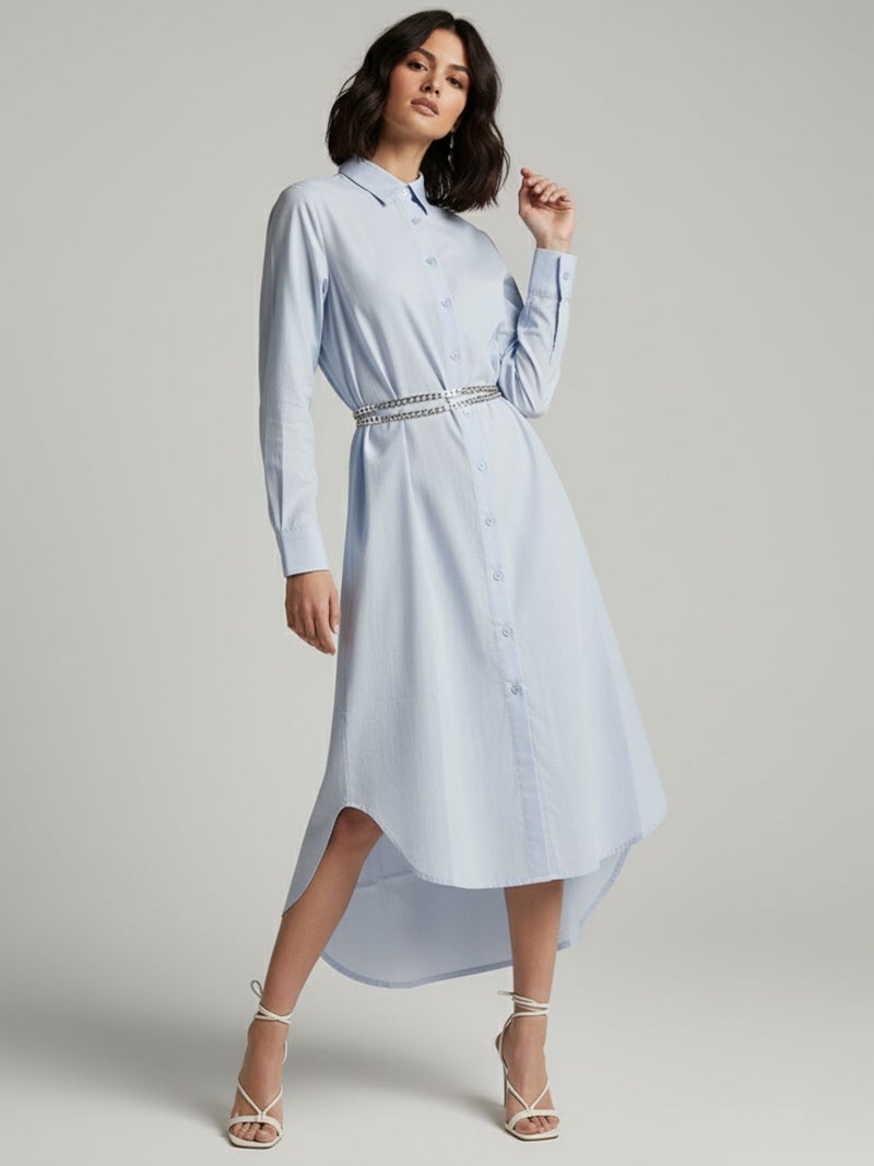OUTZIDR Blue Straight Fit Shirt Maxi Dress - Image 3